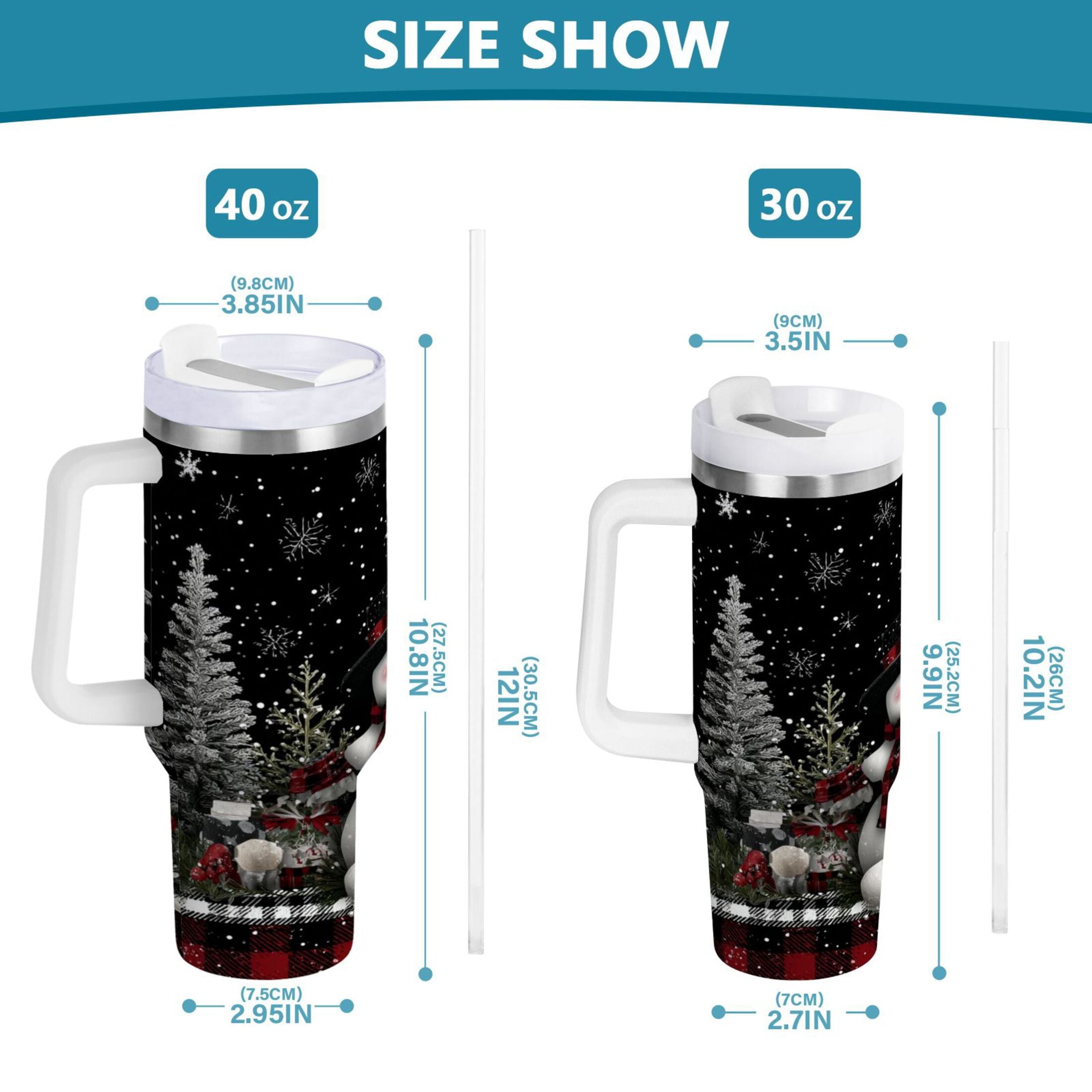 30 oz Insulated Stainless Steel Tumbler Double Wall Stainless Steel Tumbler with 2-Way Drinking Christmas Snowman M583H