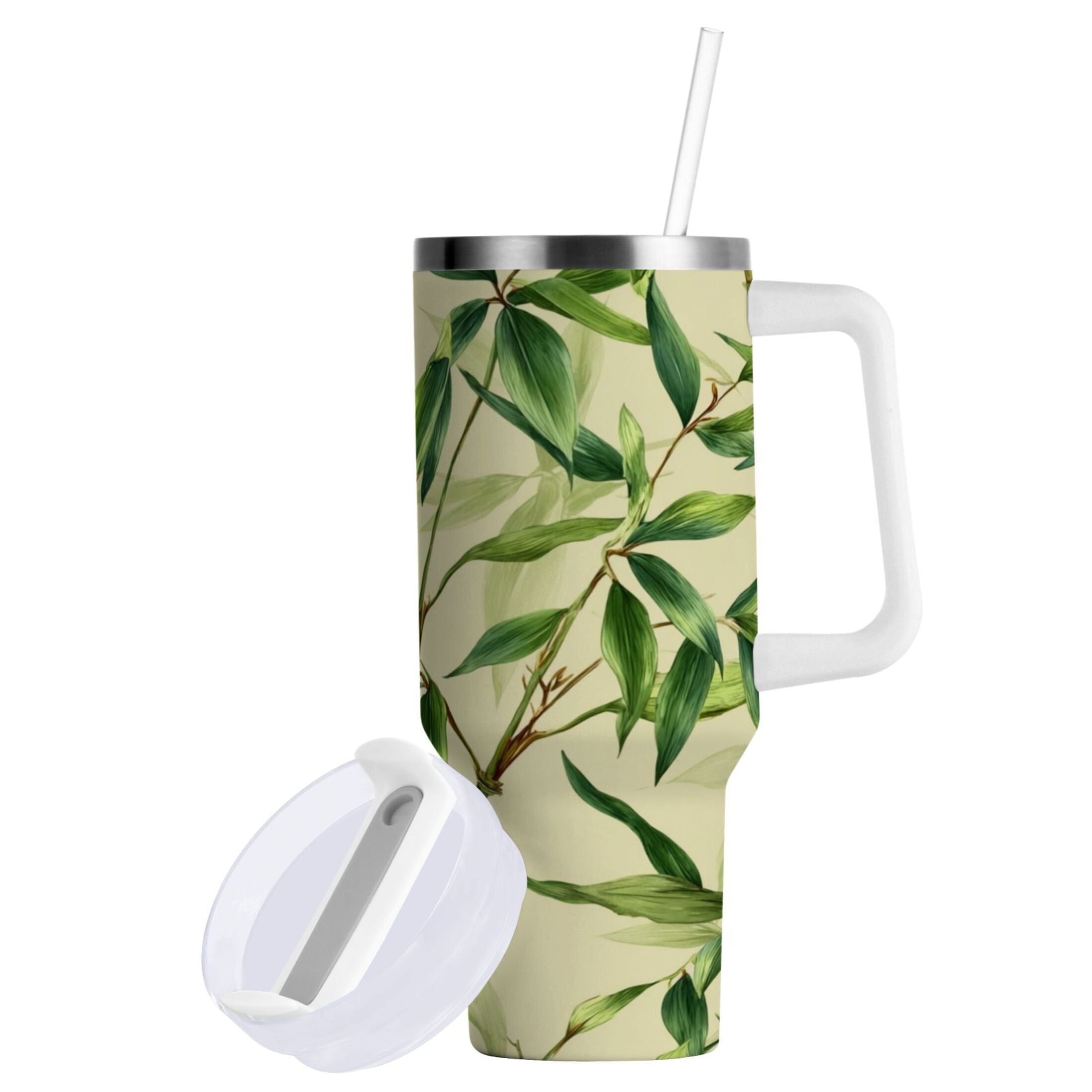 30 oz Insulated Stainless Steel Tumbler Double Wall Stainless Steel Tumbler with 2-Way Drinking Bamboo Pattern M558R