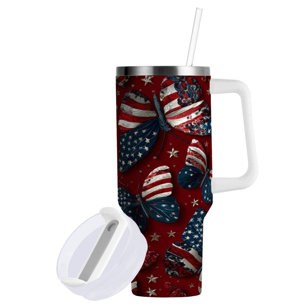 40 oz Insulated Stainless Steel Tumbler Double Wall Stainless Steel Tumbler with 2-Way Drinking Butterfly with National Flag M517Q