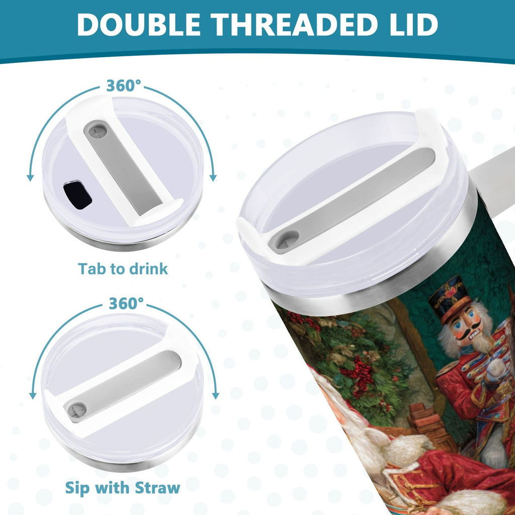 40 oz Insulated Stainless Steel Tumbler Double Wall Stainless Steel Tumbler with 2-Way Drinking Santa Eating Cookies M548Z