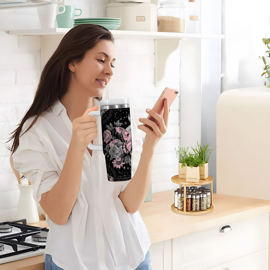 30 oz Insulated Stainless Steel Tumbler Double Wall Stainless Steel Tumbler with 2-Way Drinking Butterfly by Moon and Flowers M542E