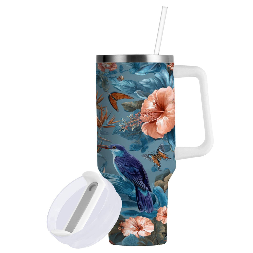 30 oz Insulated Stainless Steel Tumbler Double Wall Stainless Steel Tumbler with 2-Way Drinking Birds and Flowers M552X