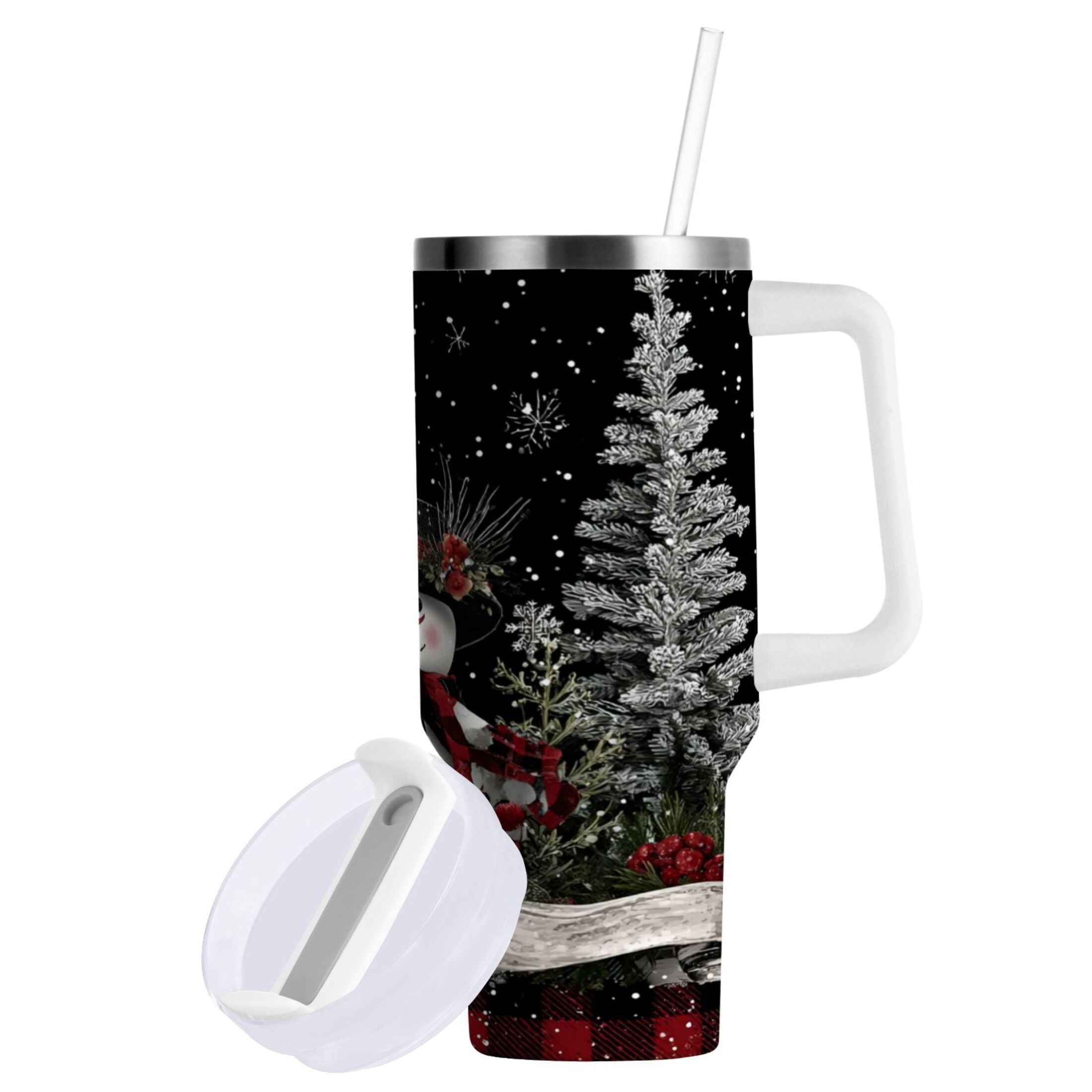 30 oz Insulated Stainless Steel Tumbler Double Wall Stainless Steel Tumbler with 2-Way Drinking Christmas Snowman M583H