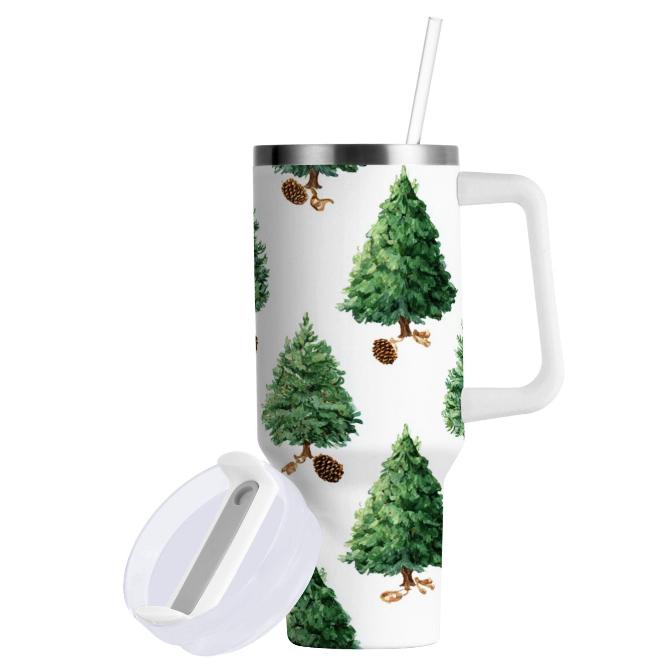 30 oz Insulated Stainless Steel Tumbler Double Wall Stainless Steel Tumbler with 2-Way Drinking Watercolor Green Christmas Tree M533J