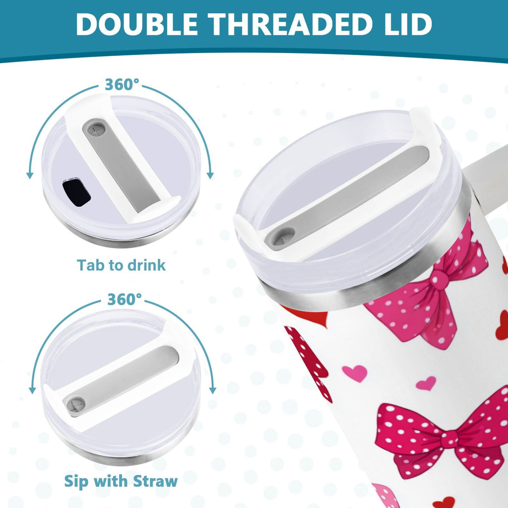 30 oz Insulated Stainless Steel Tumbler Double Wall Stainless Steel Tumbler with 2-Way Drinking Red and Pink Bows M595T