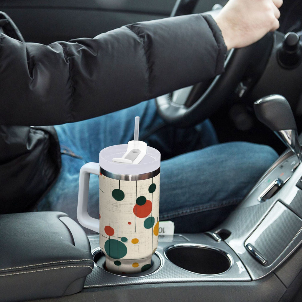 30 oz Insulated Stainless Steel Tumbler Double Wall Stainless Steel Tumbler with 2-Way Drinking Colorful Dots and Lines M646C