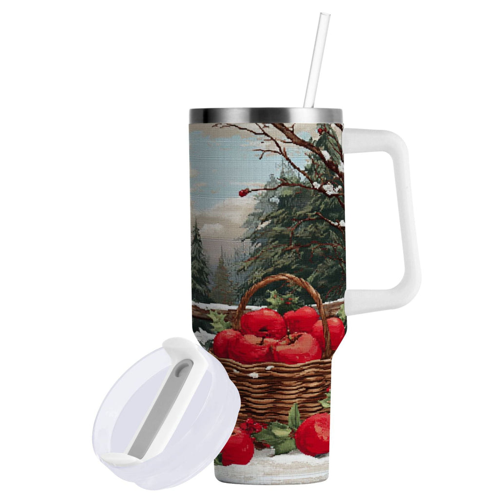 30 oz Insulated Stainless Steel Tumbler Double Wall Stainless Steel Tumbler with 2-Way Drinking Apples and Baskets M529K