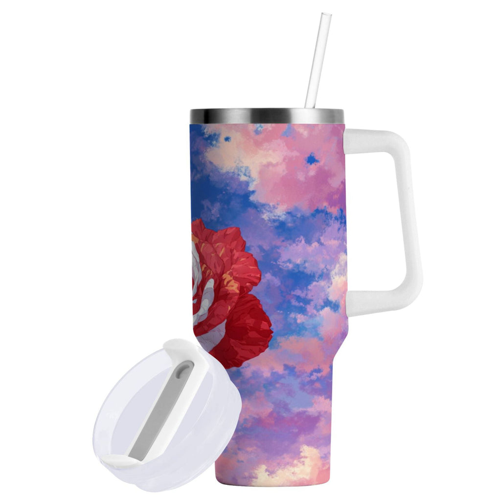30 oz Insulated Stainless Steel Tumbler Double Wall Stainless Steel Tumbler with 2-Way Drinking Rose with Flag Pattern M547V