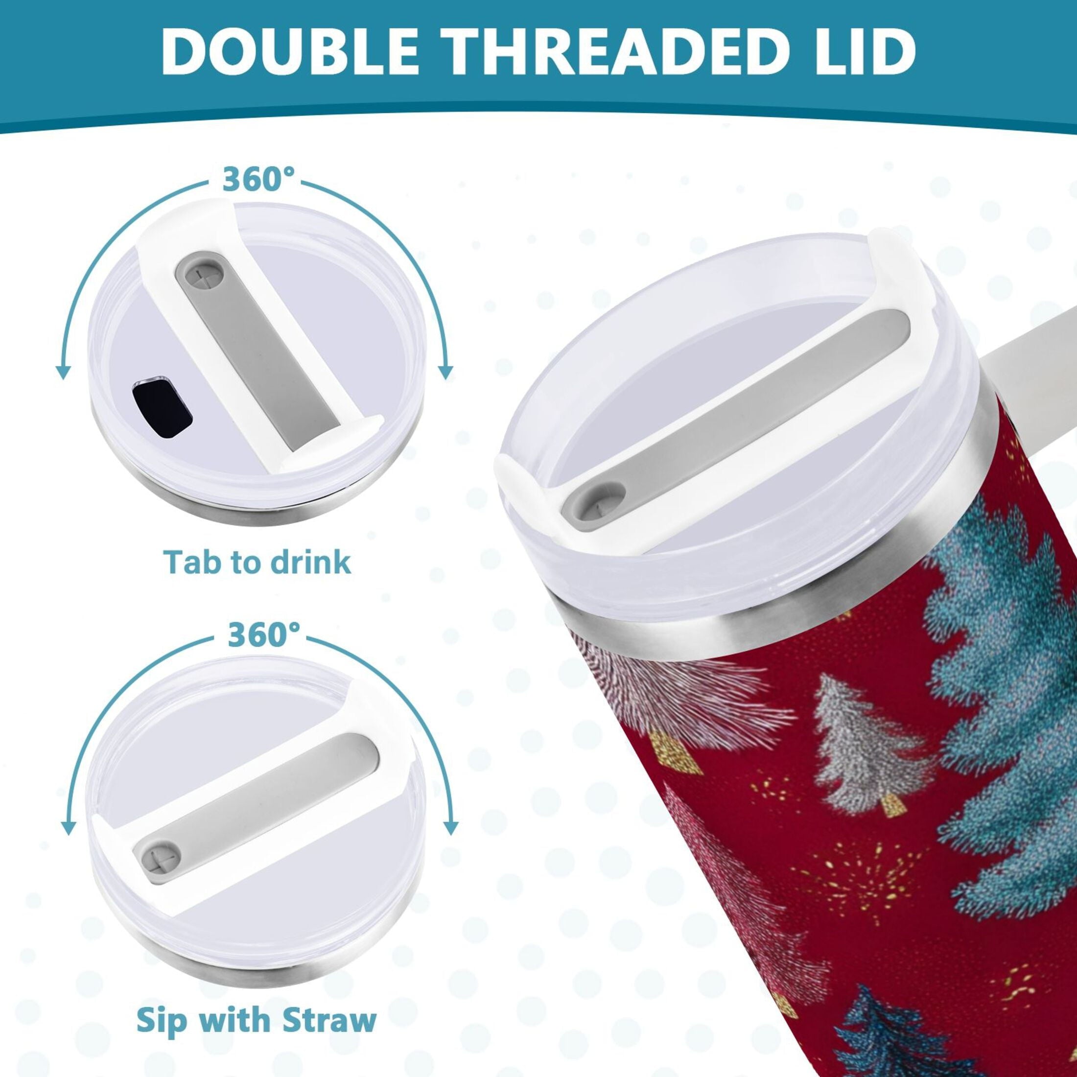 30 oz Insulated Stainless Steel Tumbler Double Wall Stainless Steel Tumbler with 2-Way Drinking Stylized Christmas Trees M644N
