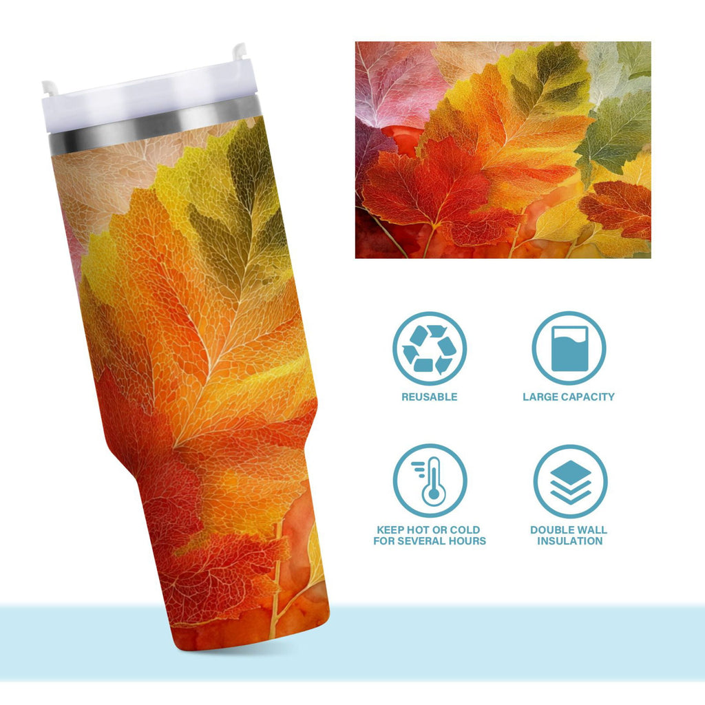 30 oz Insulated Stainless Steel Tumbler Double Wall Stainless Steel Tumbler with 2-Way Drinking Various Shades Autumn Leaves M590J