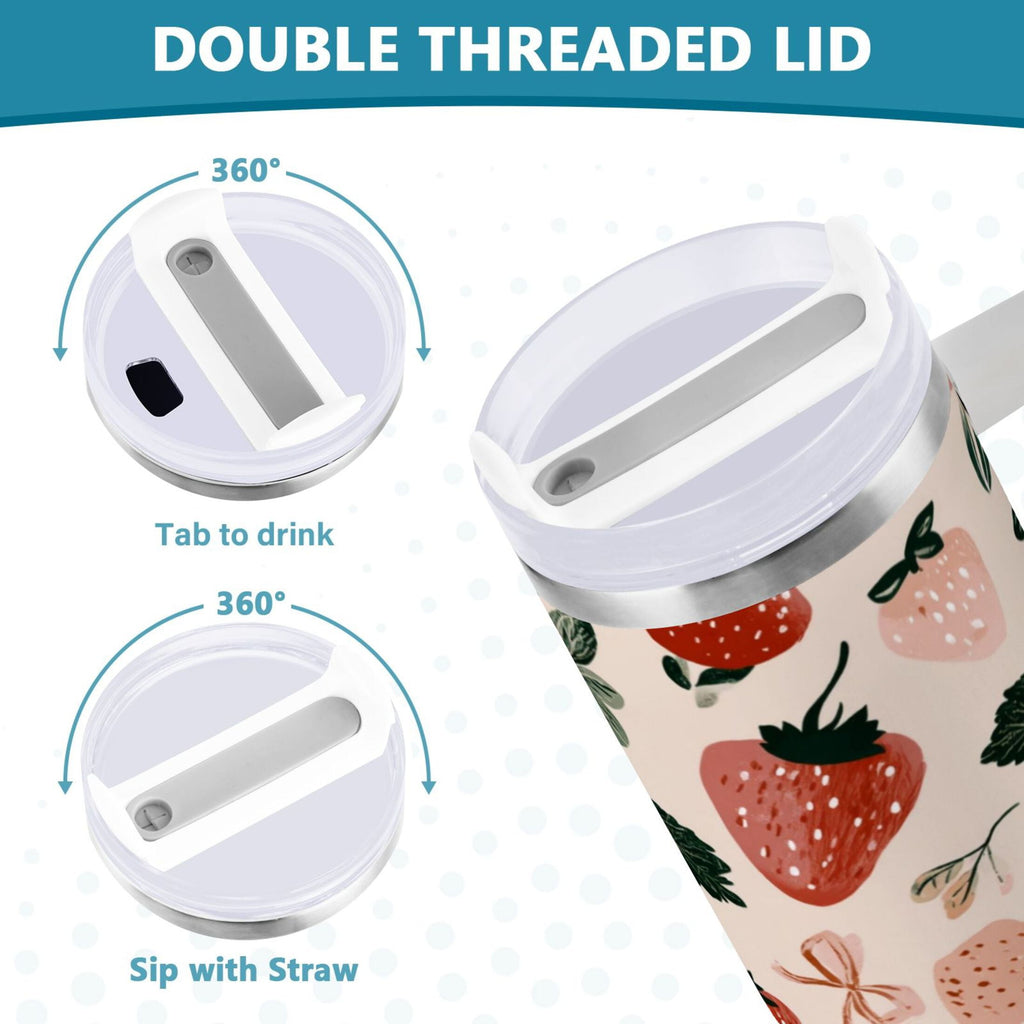 30 oz Insulated Stainless Steel Tumbler Double Wall Stainless Steel Tumbler with 2-Way Drinking Cute Pinks Strawberries M596G