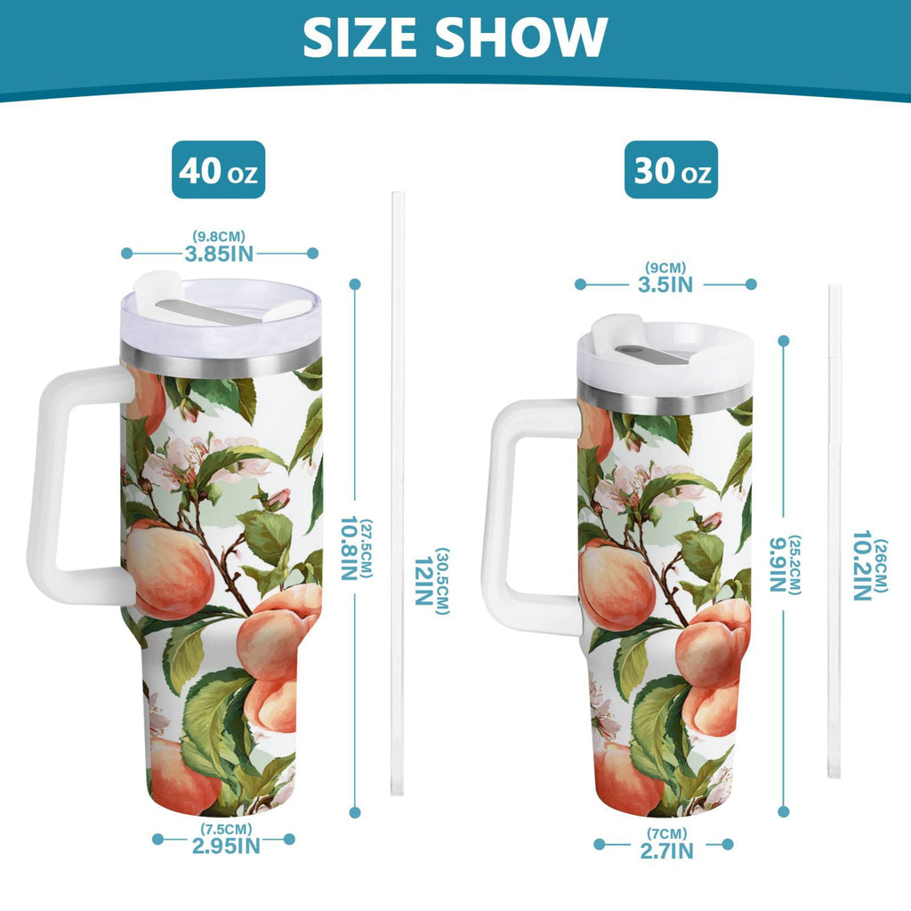 30 oz Insulated Stainless Steel Tumbler Double Wall Stainless Steel Tumbler with 2-Way Drinking Peach Fruit Pattern M503G