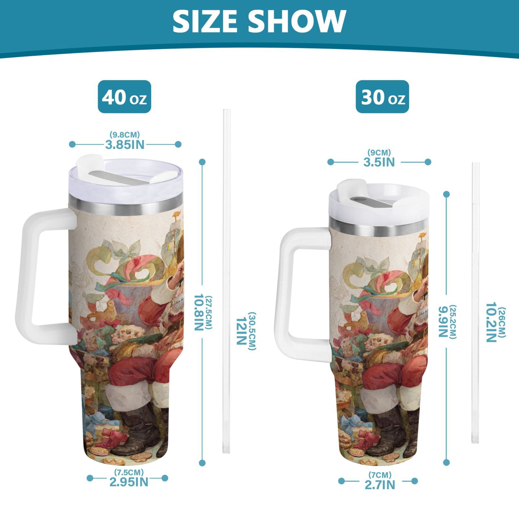 30 oz Insulated Stainless Steel Tumbler Double Wall Stainless Steel Tumbler with 2-Way Drinking Santa Claus Sitting in Chair M682M