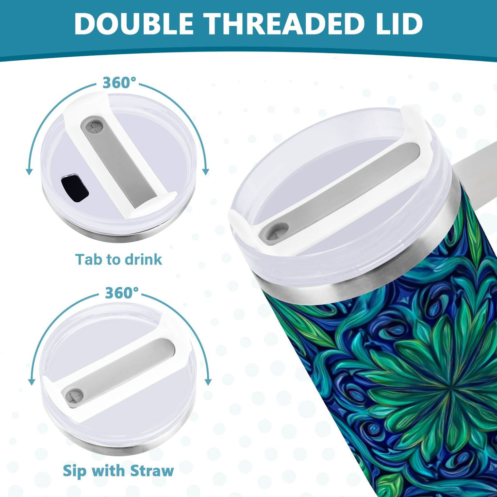 40 oz Insulated Stainless Steel Tumbler Double Wall Stainless Steel Tumbler with 2-Way Drinking Elegant Blue Traditional Patterns M603V