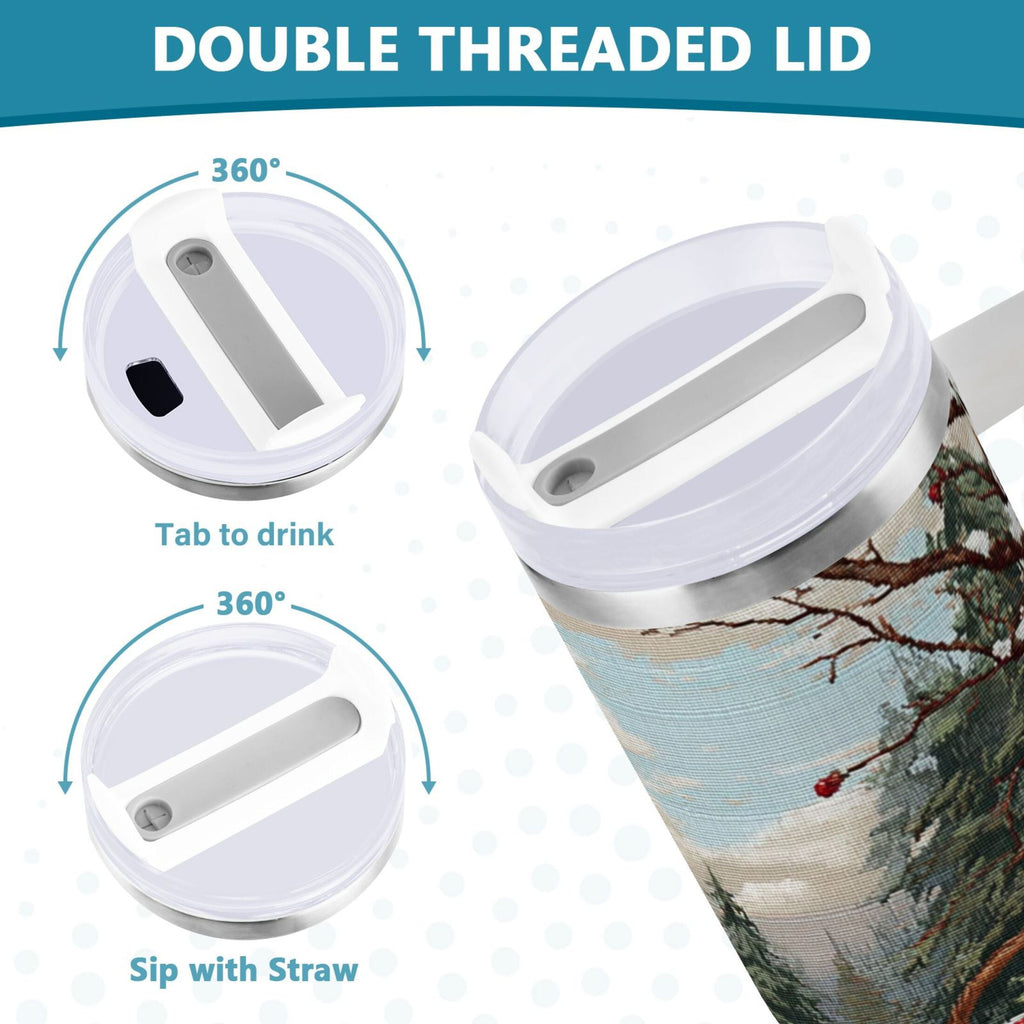 30 oz Insulated Stainless Steel Tumbler Double Wall Stainless Steel Tumbler with 2-Way Drinking Apples and Baskets M529K