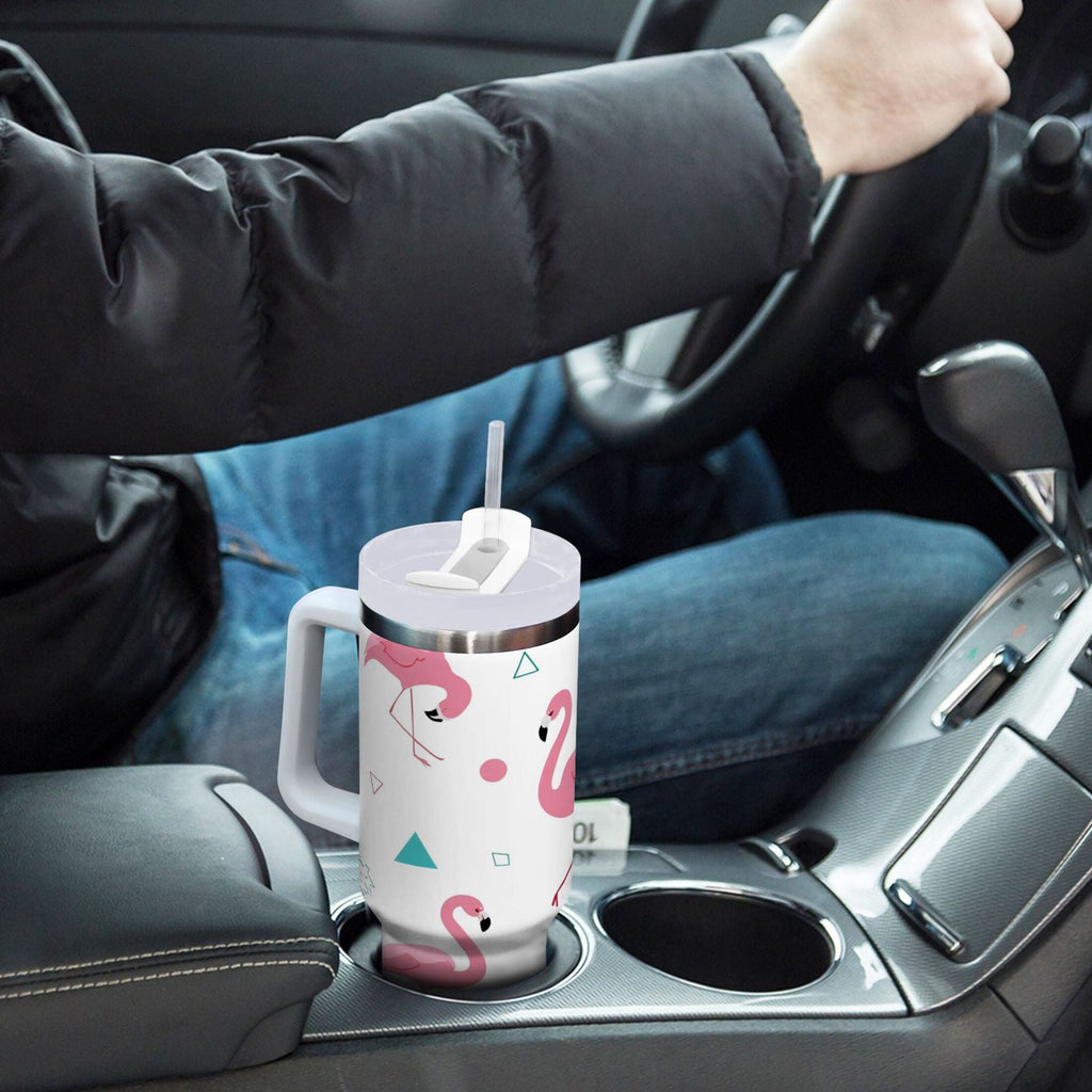 40 oz Insulated Stainless Steel Tumbler Double Wall Stainless Steel Tumbler with 2-Way Drinking Cute Flamingo Pattern M502J