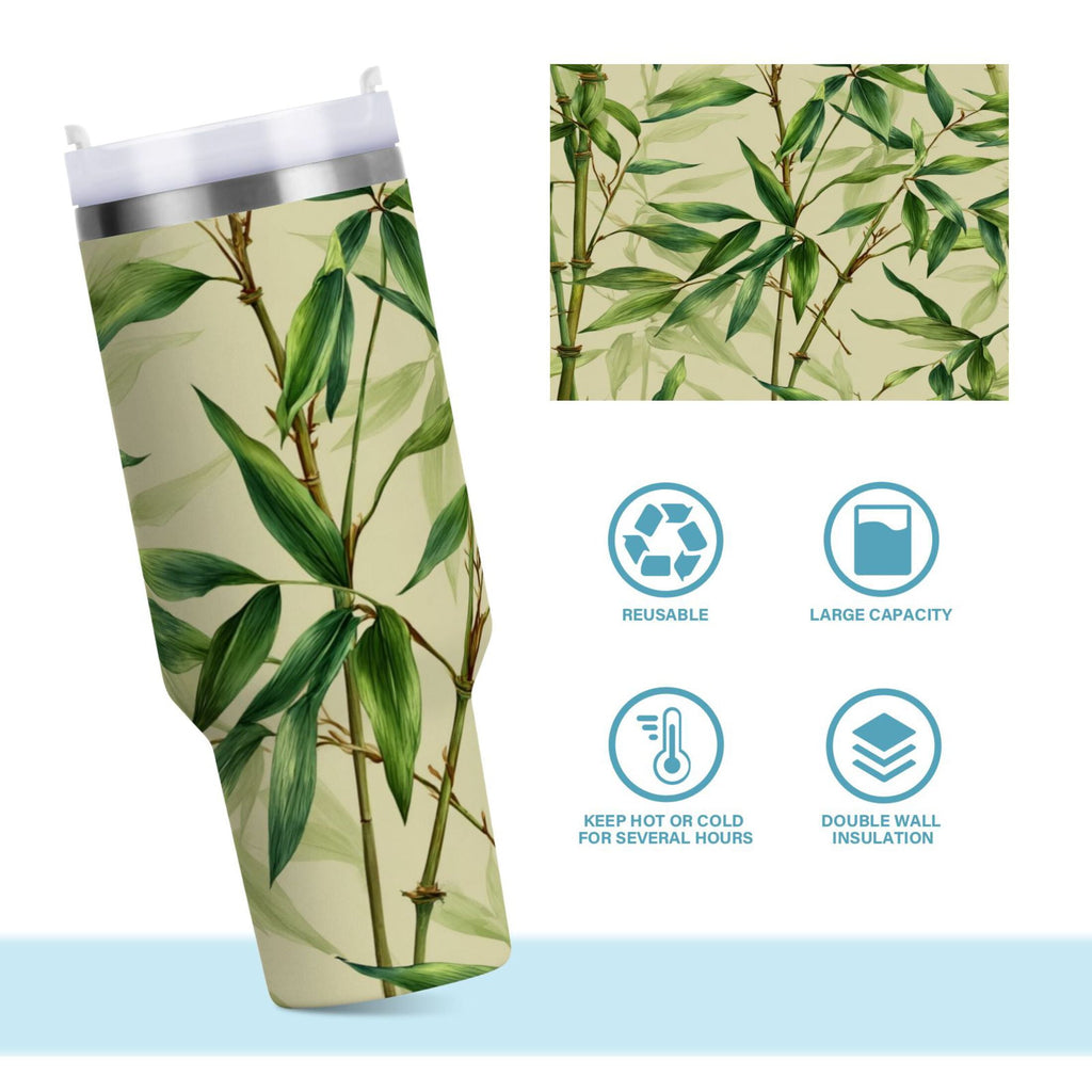 30 oz Insulated Stainless Steel Tumbler Double Wall Stainless Steel Tumbler with 2-Way Drinking Bamboo Pattern M558R