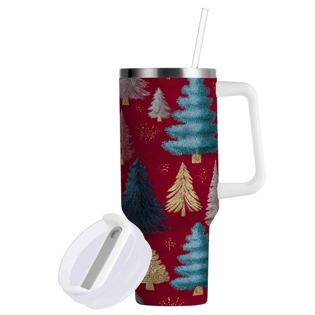 30 oz Insulated Stainless Steel Tumbler Double Wall Stainless Steel Tumbler with 2-Way Drinking Stylized Christmas Trees M644N