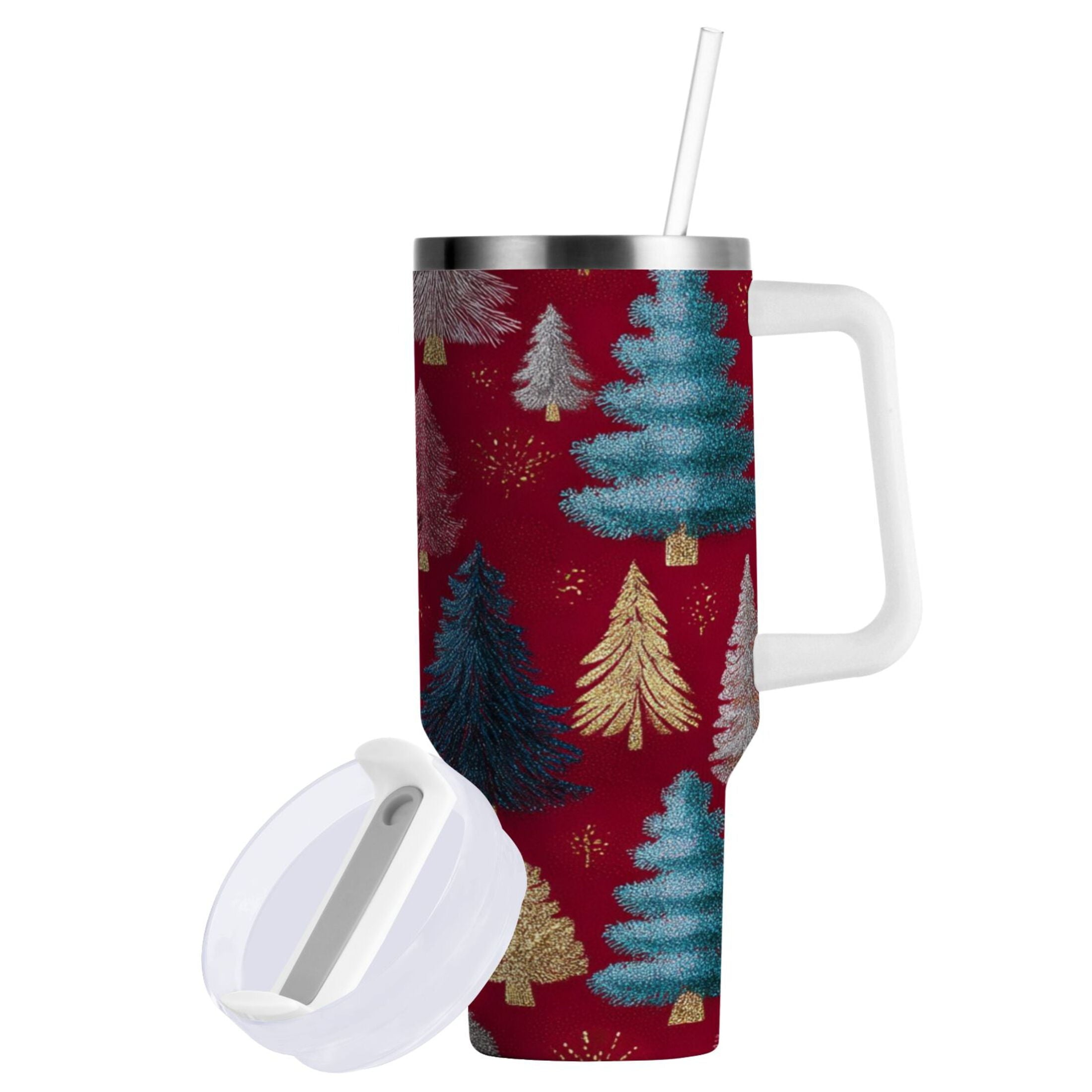 30 oz Insulated Stainless Steel Tumbler Double Wall Stainless Steel Tumbler with 2-Way Drinking Stylized Christmas Trees M644N