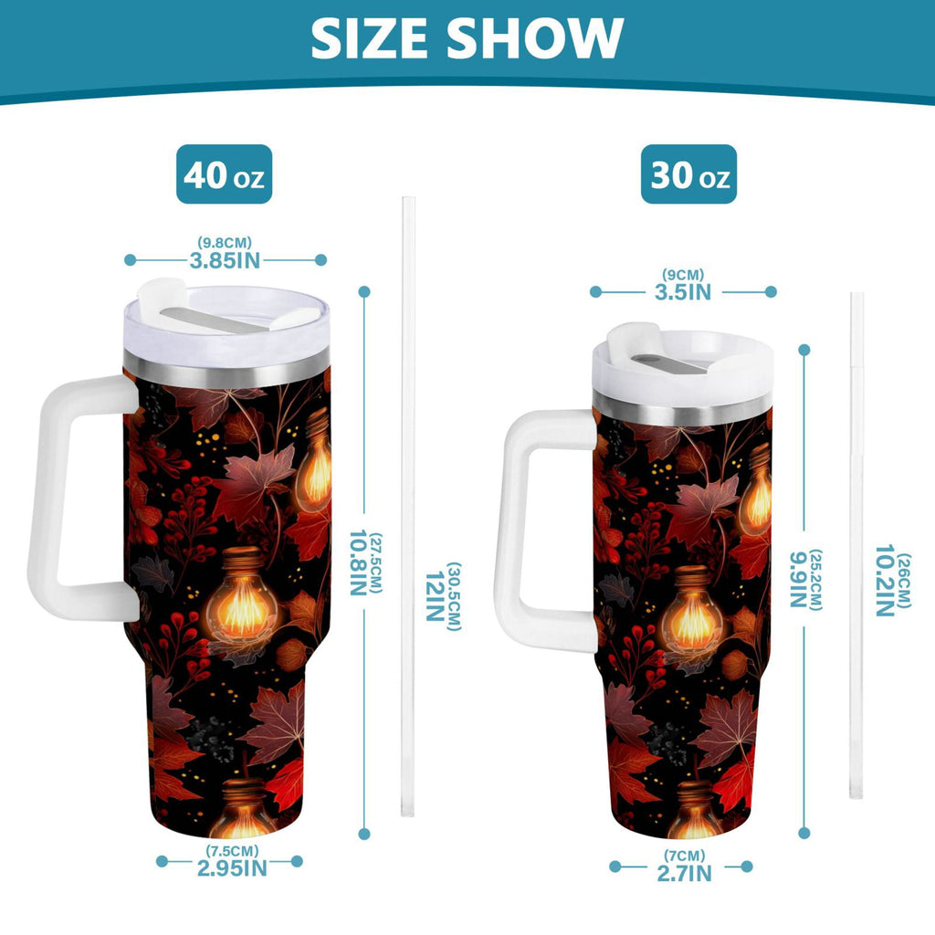 40 oz Insulated Stainless Steel Tumbler Double Wall Stainless Steel Tumbler with 2-Way Drinking Light Bulbs and Maple Leaves M534W