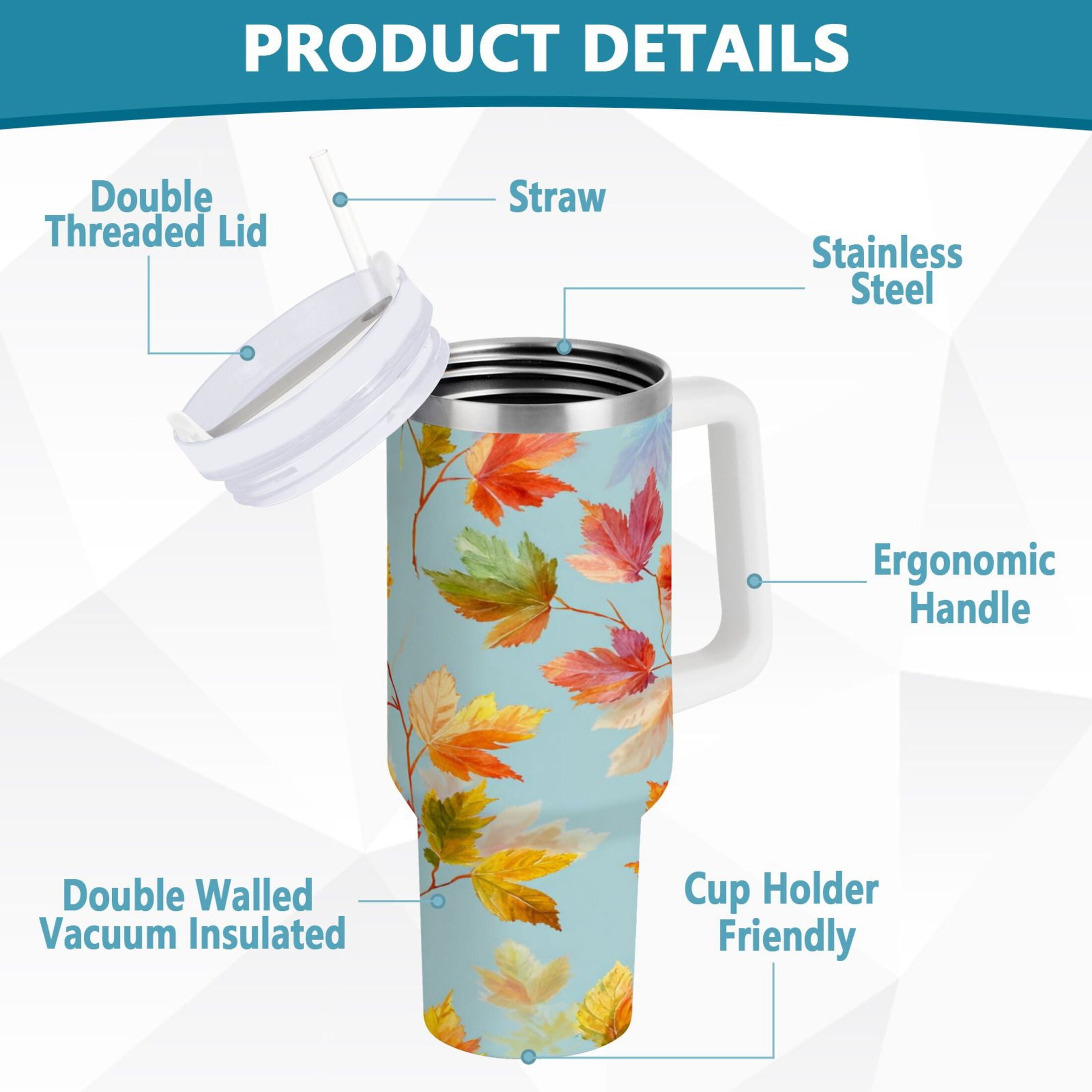 30 oz Insulated Stainless Steel Tumbler Double Wall Stainless Steel Tumbler with 2-Way Drinking Colorful Autumn Maple Leaves M616H