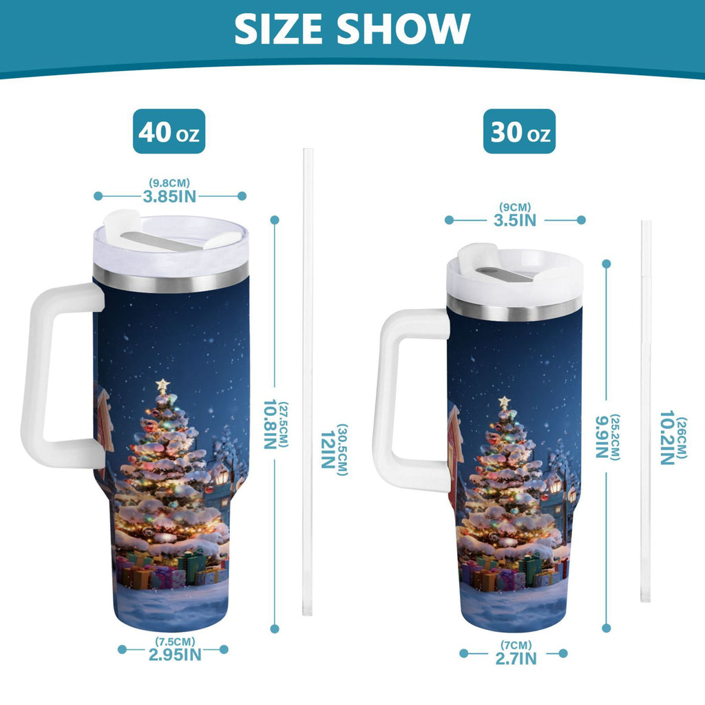 30 oz Insulated Stainless Steel Tumbler Double Wall Stainless Steel Tumbler with 2-Way Drinking Christmas Night Scene M606E