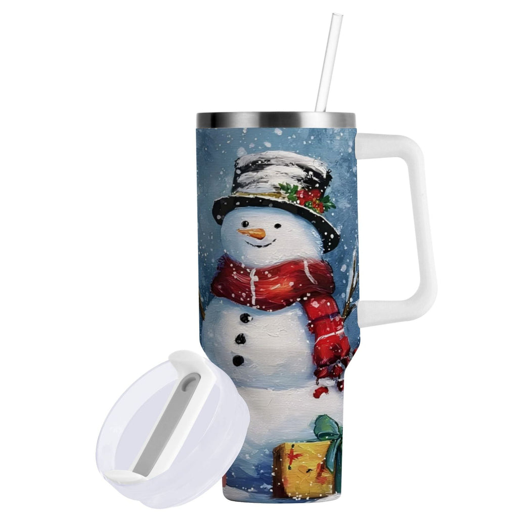 30 oz Insulated Stainless Steel Tumbler Double Wall Stainless Steel Tumbler with 2-Way Drinking Christmas Scene with Snowman M642Z