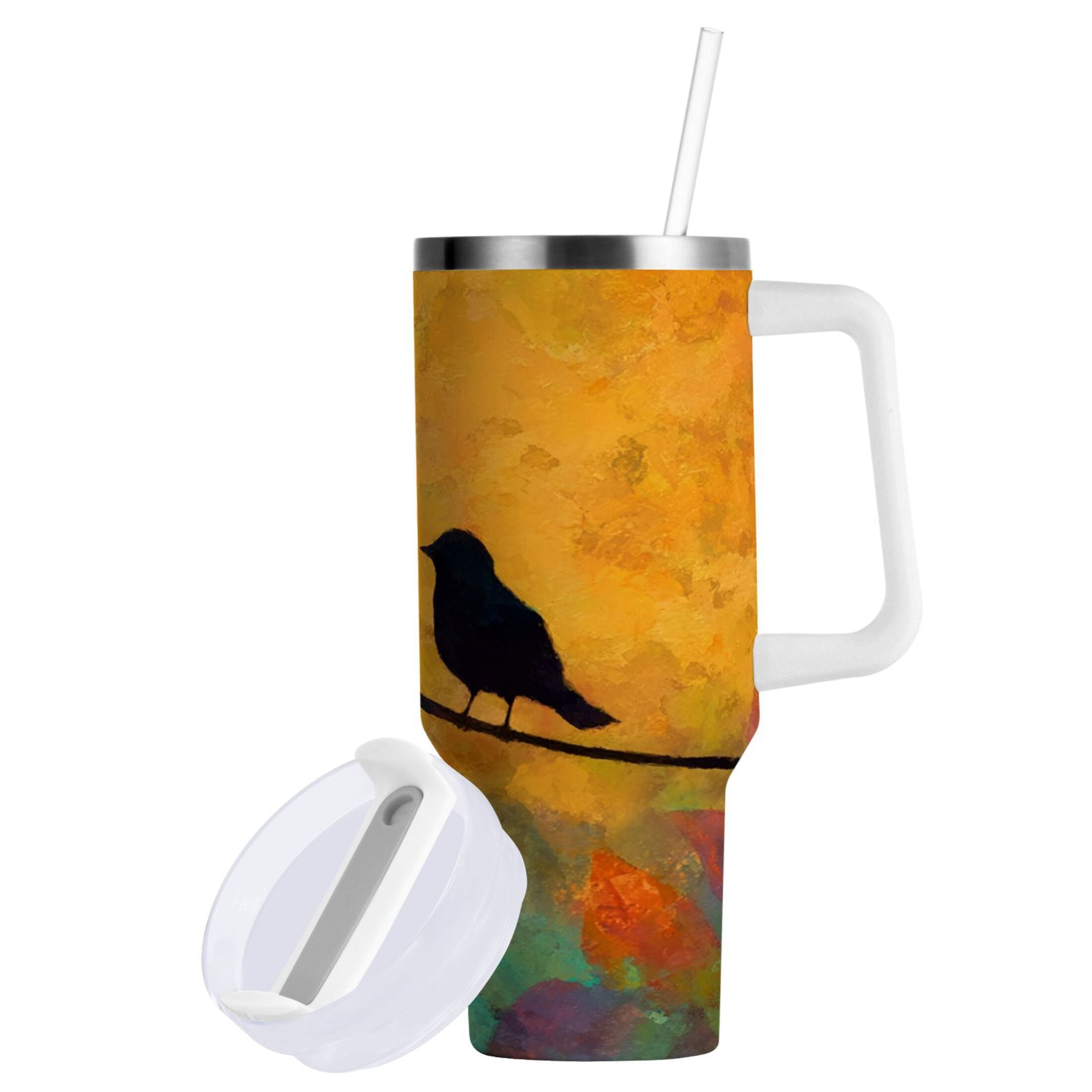 30 oz Insulated Stainless Steel Tumbler Double Wall Stainless Steel Tumbler with 2-Way Drinking Birds on A Wire M613K