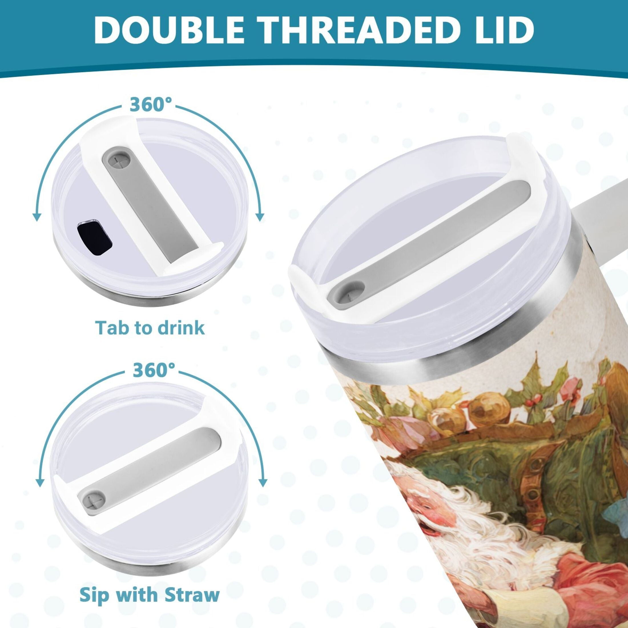 30 oz Insulated Stainless Steel Tumbler Double Wall Stainless Steel Tumbler with 2-Way Drinking Santa Claus Sitting in Chair M682M