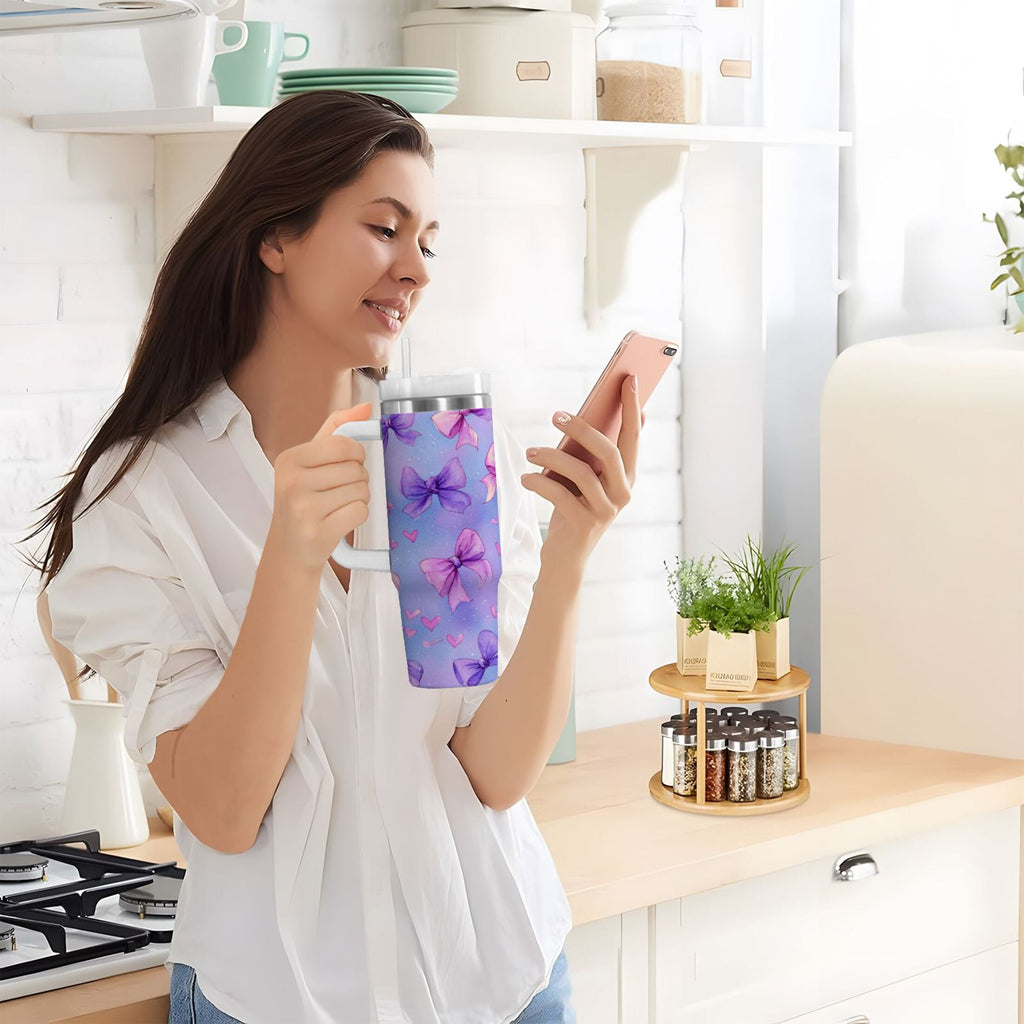 30 oz Insulated Stainless Steel Tumbler Double Wall Stainless Steel Tumbler with 2-Way Drinking Watercolor Bows Pattern M627Q
