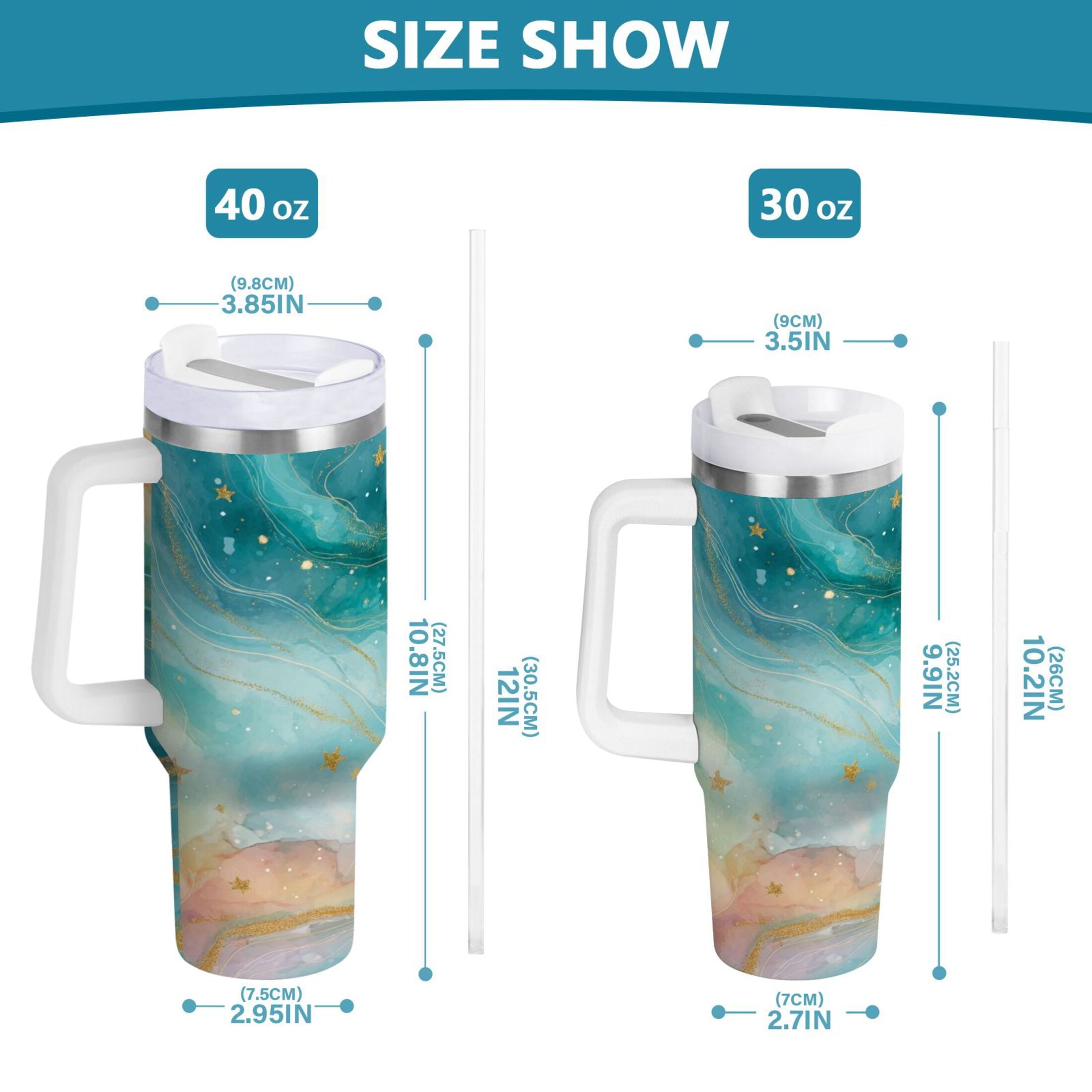 40 oz Insulated Stainless Steel Tumbler Double Wall Stainless Steel Tumbler with 2-Way Drinking Beautiful Watercolor Stars M530R
