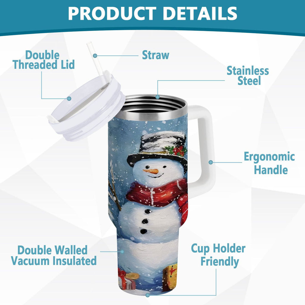 30 oz Insulated Stainless Steel Tumbler Double Wall Stainless Steel Tumbler with 2-Way Drinking Christmas Scene with Snowman M642Z