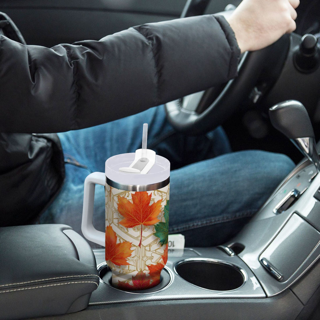 30 oz Insulated Stainless Steel Tumbler Double Wall Stainless Steel Tumbler with 2-Way Drinking Green and Red Maple Leaves M565Y