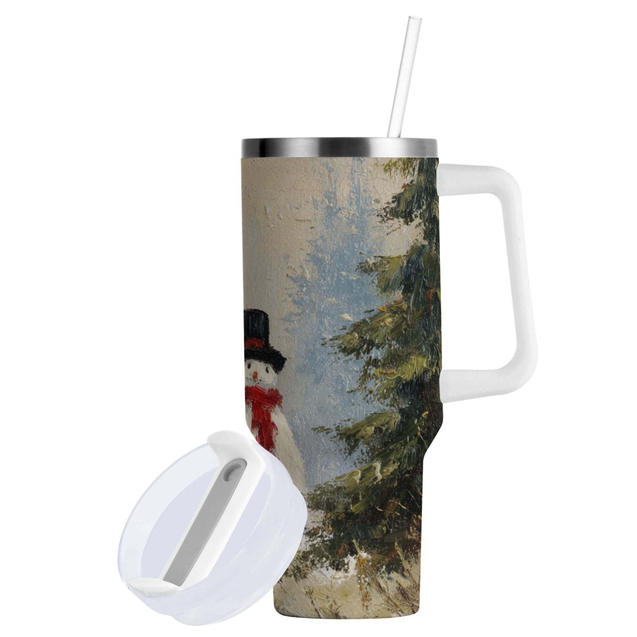 40 oz Insulated Stainless Steel Tumbler Double Wall Stainless Steel Tumbler with 2-Way Drinking Moody Snowman Couple M671Z